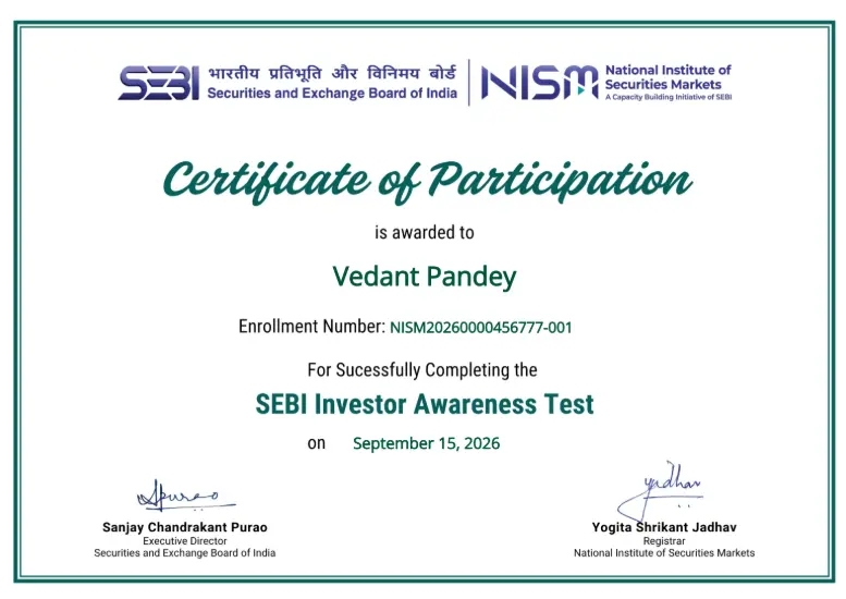 SEBI Investor Awareness Test Certificate