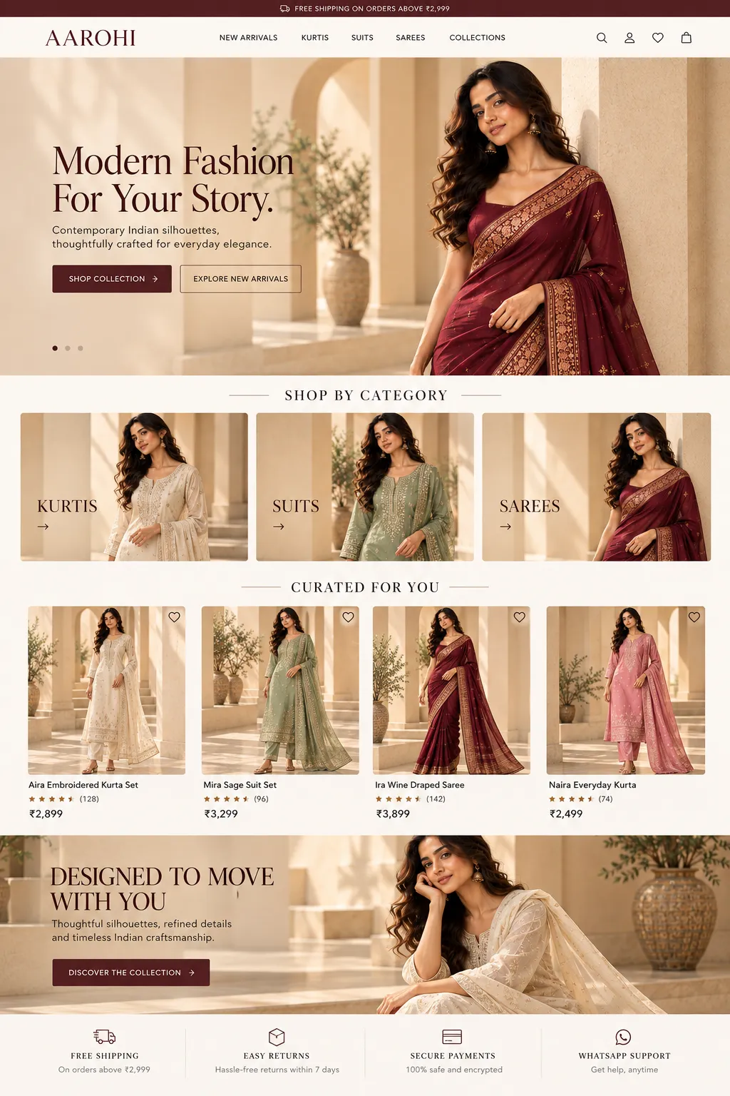 AAROHI concept boutique ecommerce homepage