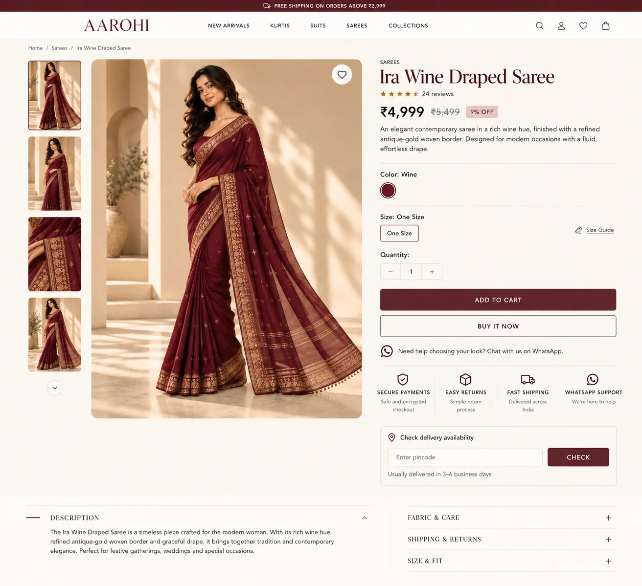 AAROHI concept boutique product detail page